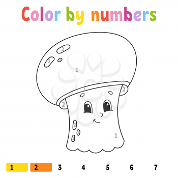 Color by numbers. Coloring book for kids. Cheerful character. Vector illustration. Cute cartoon style. Hand drawn. Worksheet page for children. Isolated on white background.