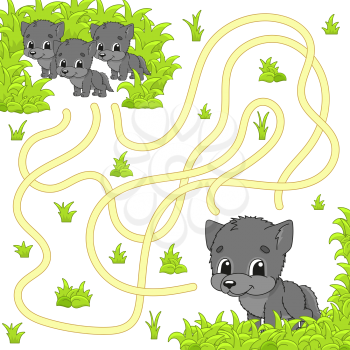 Funny maze. Game for kids. Puzzle for children. Cartoon character. Labyrinth conundrum. Color vector illustration. Find the right path. The development of logical and spatial thinking.