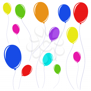 Set of beautiful colored balloons with ropes