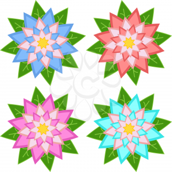 Set of blue, pink, red, light blue flower, isolated on white background. Suitable for design.