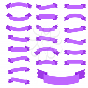 Set of 21 flat violet isolated ribbon banners. Suitable for design.