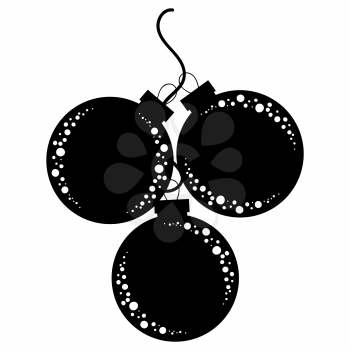 Flat silhouettes of black and white isolated Christmas-tree toys. Decoration glass balls in a bunch.