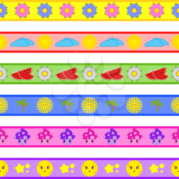 Set of cartoon seamless patterns for adhesive tapes, camouflage tapes or tapes washi
