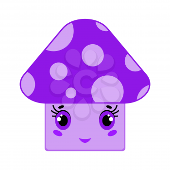 Cartoon cute purple little mushroom smiling