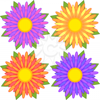 Set of blue, red, yellow, purple striped flowers.