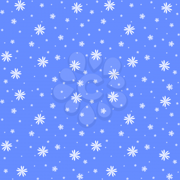 Simple flat abstract background with falling snowflakes from the sky