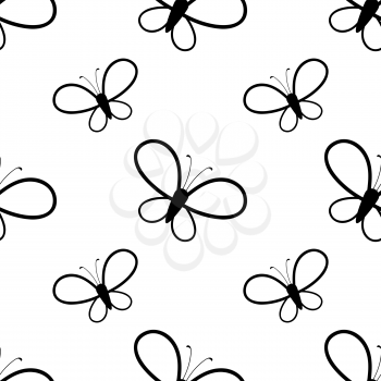 Monochrome seamless pattern from silhouettes of butterflies on a white background. abstract vector art illustration