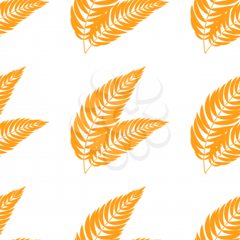 Color seamless pattern of flat abstract isolated orange leaf curving in different directions