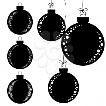A set of flat black isolated silhouettes of Christmas toys on a white background.
