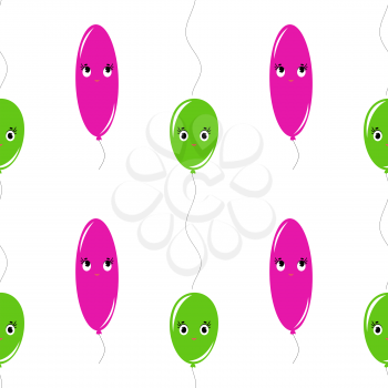 Color seamless pattern of balloons cartoon. Simple flat illustration on white background
