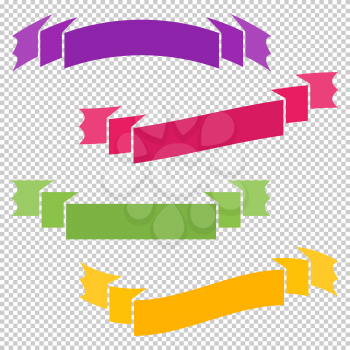 Set of colored flat isolated ribbon banners on a transparent background