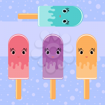 A set of flat colored isolated cartoon ice cream frosted frosting. On a blue background