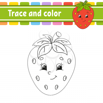 Trace and color. Handwriting practice. Education developing worksheet. Activity page. Game for toddler and preschoolers. Isolated vector illustration. Cartoon style.