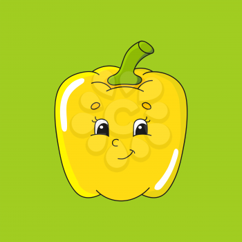 Yellow pepper. Cute character. Colorful vector illustration. Cartoon style. Isolated on white background. Design element. Template for your design, books, stickers, cards, posters, clothes.