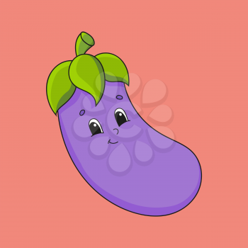 Purple Eggplant. Cute character. Colorful vector illustration. Cartoon style. Isolated on white background. Design element. Template for your design, books, stickers, cards, posters, clothes.
