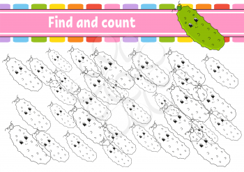Find and count. Education developing worksheet. Activity page with pictures. Puzzle game for children. Logical thinking training. Isolated vector illustration. Funny character. Cartoon style.
