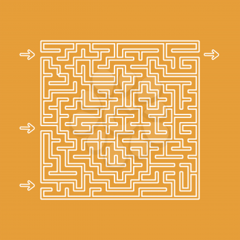 Colored square labyrinth. Game for kids. Puzzle for children. Maze conundrum. Flat vector illustration