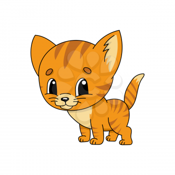 Orange kitten. Cute flat vector illustration in childish cartoon style. Funny character. Isolated on white background