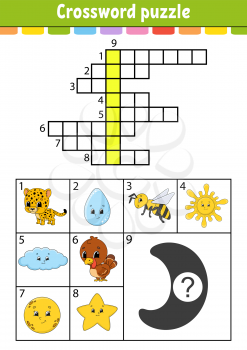 Crossword puzzle. Education developing worksheet. Activity page for study English. With color pictures. Game for children. Isolated vector illustration. Funny character. Cartoon style