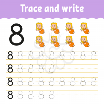 Trace and write. Handwriting practice. Learning numbers for kids. Education developing worksheet. Activity page. Game for toddlers and preschoolers. Isolated vector illustration in cute cartoon style