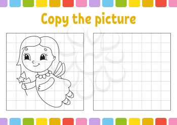Copy the picture. Coloring book pages for kids. Education developing worksheet. Game for children. Handwriting practice. Cute cartoon vector illustration