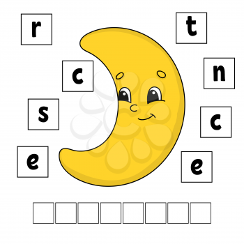 Words puzzle. Education developing worksheet. Learning game for kids. Activity page. Puzzle for children. Riddle for preschool. Simple flat isolated vector illustration in cute cartoon style