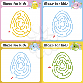 A set of mazes. Game for kids. Puzzle for children. Maze conundrum. Cartoon style. Visual worksheets. Activity page. Color vector illustration