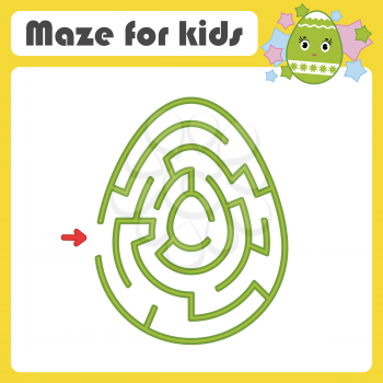 Color oval labyrinth. Kids worksheets. Activity page. Game puzzle for children. Cute egg, Easter, holiday. Maze conundrum. Vector illustration
