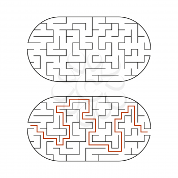 Black oval labyrinth. Game for kids. Puzzle for children. Maze conundrum. Flat vector illustration isolated on white background. With the answer