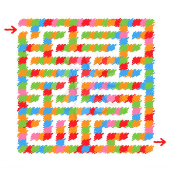 Abstract square light isolated labyrinth. Of colorful bright strokes on a white background. An interesting and useful game for children and adults. Simple flat vector illustration.