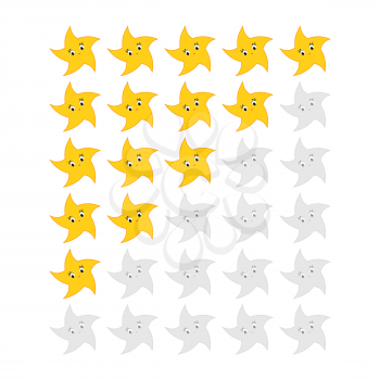 Five stars rating icon. Evaluation of the hotel, service, product, quality. Level results or lifes in the game for web applications. Element of the interface. Simple flat isolated vector illustration.