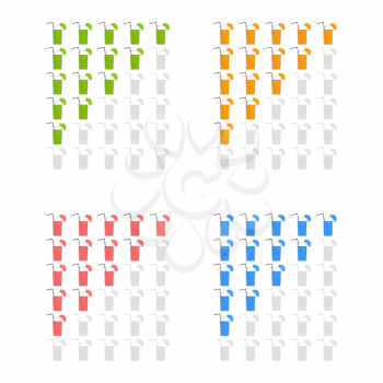 Five cocktails rating icons. Evaluation of the hotel, service, product, quality. Level results or lifes in the game. Element of the interface. Simple flat isolated vector illustration.