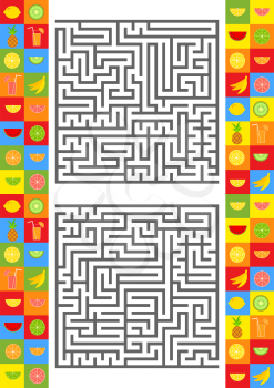 Abstract complex square isolated labyrinth. There are two types in the set. Black color on a white background. An interesting game for children and adults. Simple flat vector illustration.