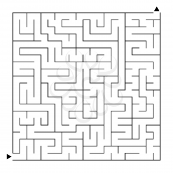 Abstract complex square isolated labyrinth. Black color on a white background. An interesting game for children and adults. Simple flat vector illustration.