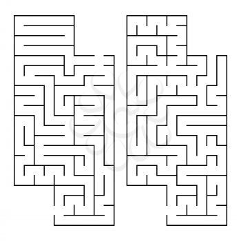 Abstract rectangular isolated labyrinth. Black color on a white background. An interesting game for children and adults. Simple flat vector illustration. With a place for your drawings