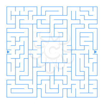 Abstract square isolated labyrinth. Blue color on a white background. An interesting game for children and adults. Simple flat vector illustration. With a place for drawing.