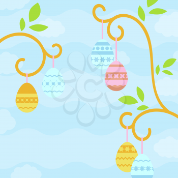 Simple flat vector illustration with easter eggs. Suitable for decoration of postcards, advertising, magazines, websites.