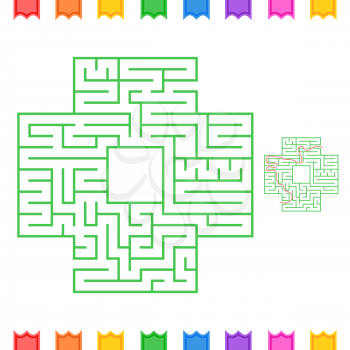 Abstract square isolated labyrinth. Green color on a white background. An interesting game for children and adults. Simple flat vector illustration. With the answer.