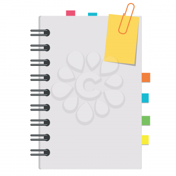 Half an open notepad with clean sheets and bookmarks between the pages. Simple flat vector illustration isolated on white background.