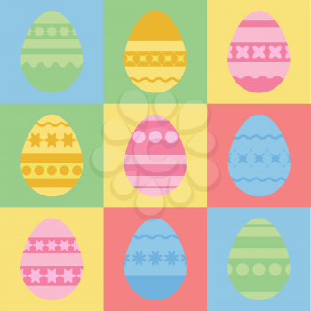 Set of colored silhouettes of isolated Easter eggs. With an abstract pattern. Simple flat vector illustration. Suitable for decoration of postcards, advertising, magazines, websites.