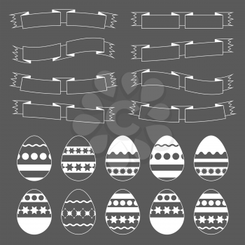 Set of white isolated Easter eggs on a black background. Simple flat vector illustration. Suitable for decoration of postcards, advertising, magazines, websites.