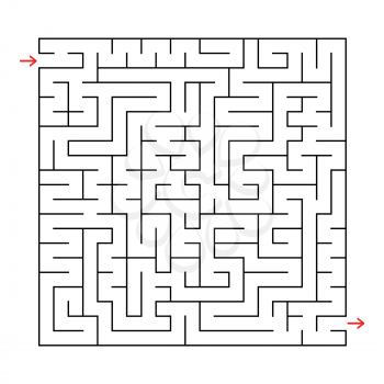 Abstract square labyrinth with a black stroke. An interesting game for children and adults. Simple flat vector illustration isolated on white background.