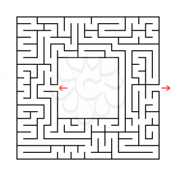 A square labyrinth. Find the way out from the center. Simple flat vector illustration isolated on white background. With a place for your image