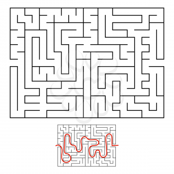 Rectangular labyrinth with a black stroke. An interesting game for children and adults. Simple flat vector illustration isolated on white background. With the answer.