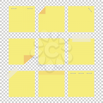 A set of colored office yellow stickers. A simple flat vector illustration isolated on a transparent background. With space for text or image