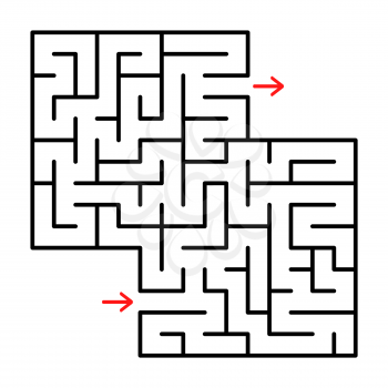 Abstract square isolated labyrinth. Black color on a white background. A useful game for young children. Simple flat vector illustration. With a place for your drawings