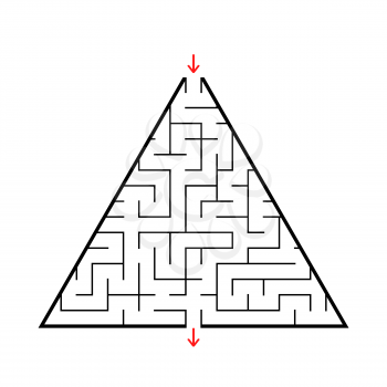 Triangular labyrinth with an input and an exit. Simple flat vector illustration isolated on white background