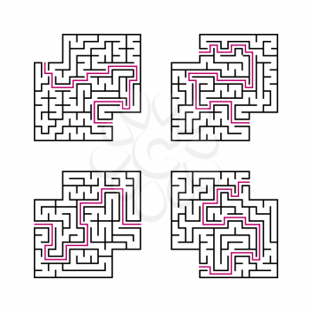 A set of black square mazes for children. Simple flat vector illustration isolated on white background. With the answer. With a place for your images