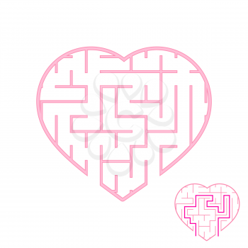 Labyrinth with pink stroke. Lovely heart. A game for children. Simple flat vector illustration isolated on white background. With the answer