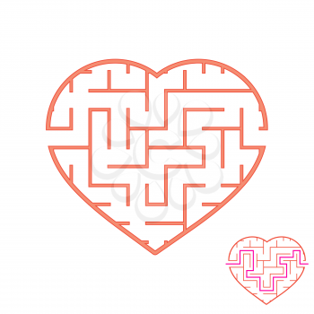 Labyrinth with a red stroke. Lovely heart. A game for children. Simple flat vector illustration isolated on white background. With the answer